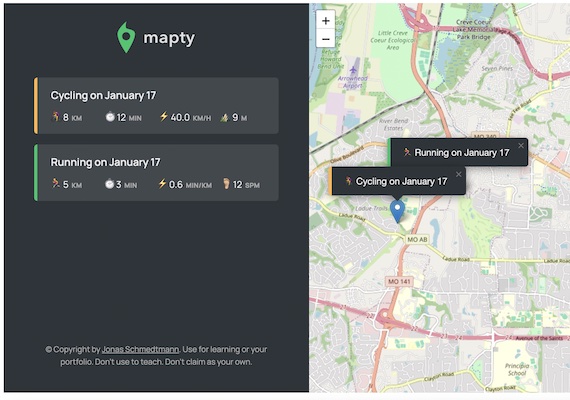 Mapty - workout tracking map application
